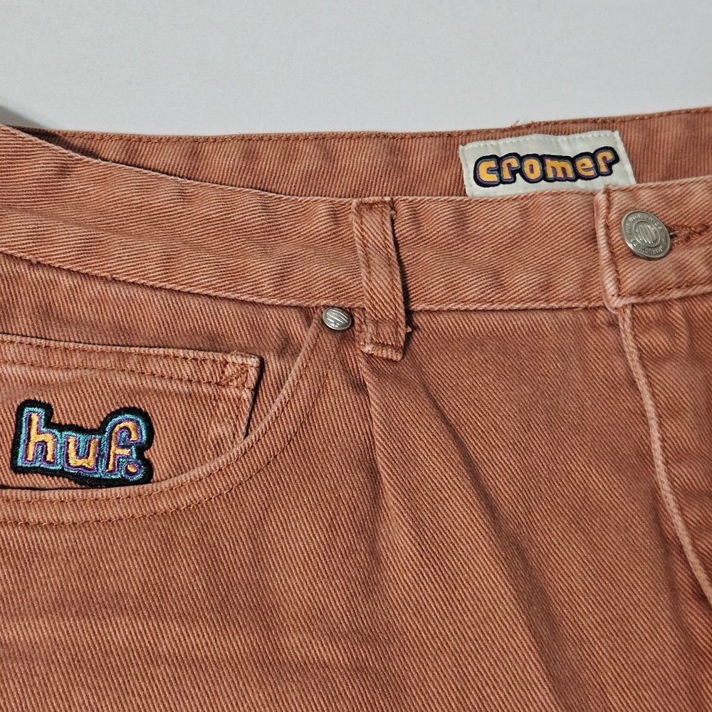 Cromer Huf. Pant Black Denim Jeans Pants Baggy Tapered Size 30 Retro 100% Cotton